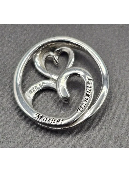 Sterling Silver Mother Daughter Heart Pendant Necklace Open Work Signed LA 925 - Picture 5 of 11